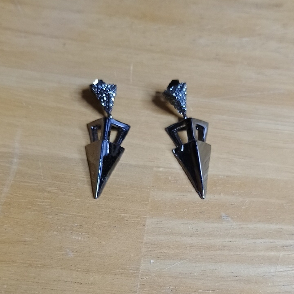 Geometric Black Pyramid Drop Earrings